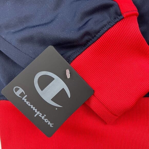 New Champion Men Navy Blue Full Zip Jacket Sport Athletic Red Cuffs Logo US XS - Picture 11 of 12